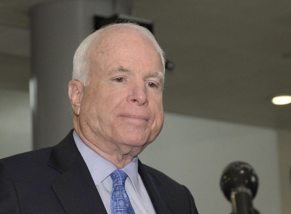 FILE - This Nov. 27, 2012 file photo shows Sen. John McCain, R-Ariz. on Capitol Hill in Washington. Millionaires and billionaires are increasing their influence in federal elections, forcing the parties to play more limited roles, and raising questions about who sets the agenda in campaigns. In a handful of key Senate races, the biggest and loudest players so far are well-funded groups that don’t answer to any candidate or political party-such as the conservative billionaire Koch brothers. Some veteran lawmakers worry about the clout of the Republican and Democratic parties, which have dominated U.S. politics since the Civil War. The recent Supreme Court ruling appears unlikely to reduce the role that outside groups are playing. (AP Photo/Susan Walsh, File)