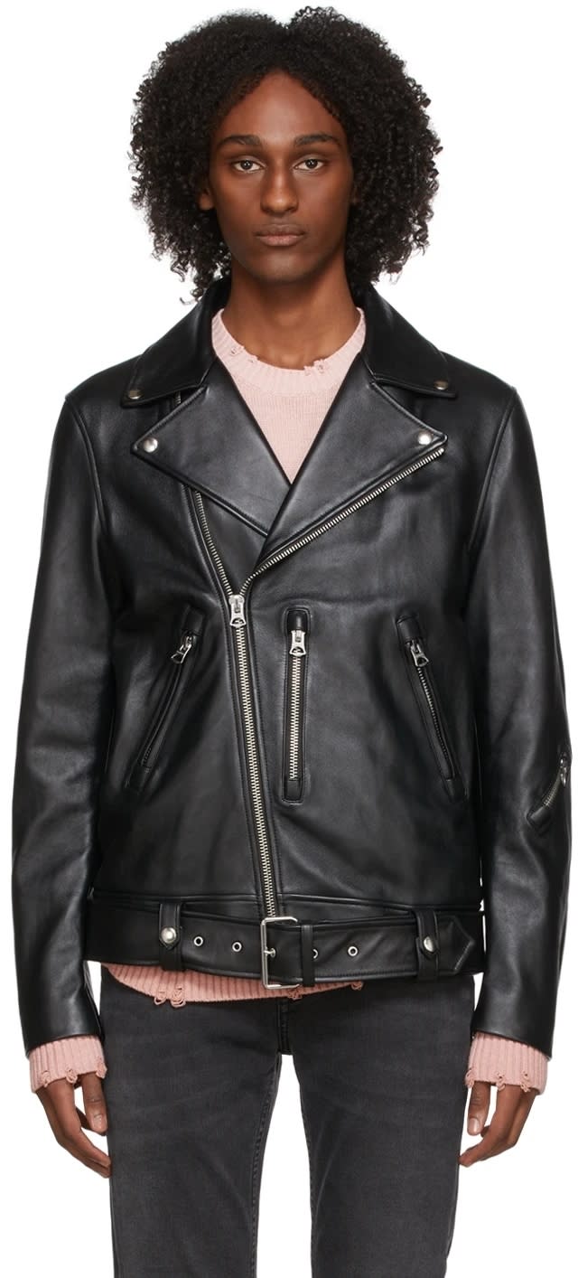 Giulia - Black nappa lamb leather biker jacket four zipper pockets