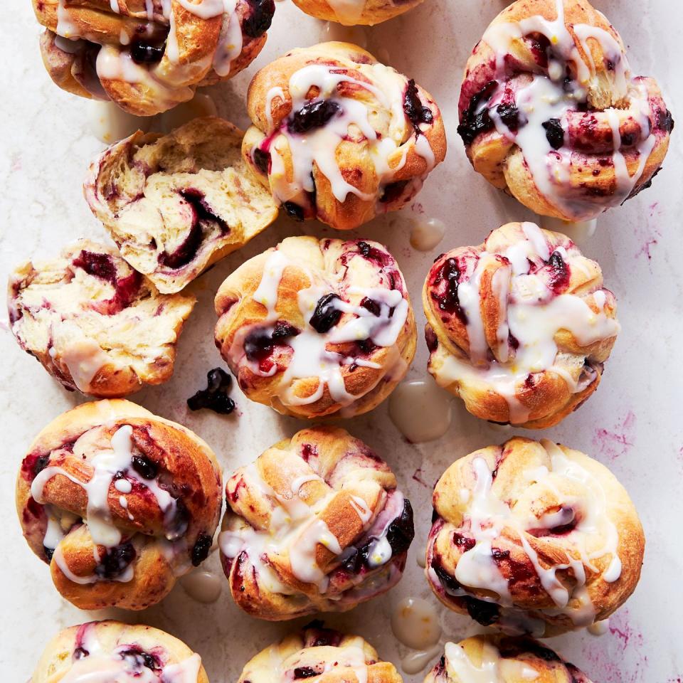 lemon and blueberry rolls topped with icing