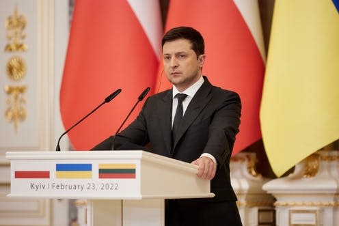   <span class="attribution"><a class="link " href="https://www.shutterstock.com/image-photo/president-volodymyr-zelenskyy-made-press-statement-2128431890" rel="nofollow noopener" target="_blank" data-ylk="slk:Photographer RM/Shutterstock;elm:context_link;itc:0;sec:content-canvas">Photographer RM/Shutterstock</a></span>