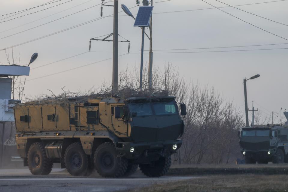 Russian military convoy vehicle moving into Donbas