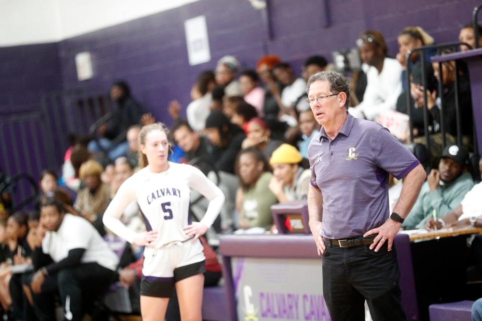 Calvary Day coach Jackie Hamilton during the Region 3-3A championship game against Liberty County.