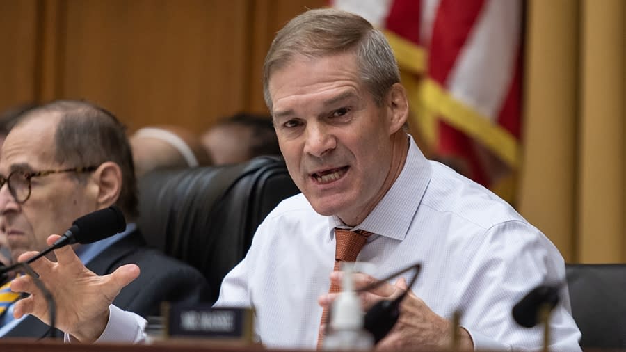 Ranking Member Jim Jordan (R-Ohio) speaks during the House Judiciary Committee markup of the "Protecting Our Kids Act," to vote on gun legislation on Capitol Hill in Washington, D.C., on Thursday, June 2, 2022.
