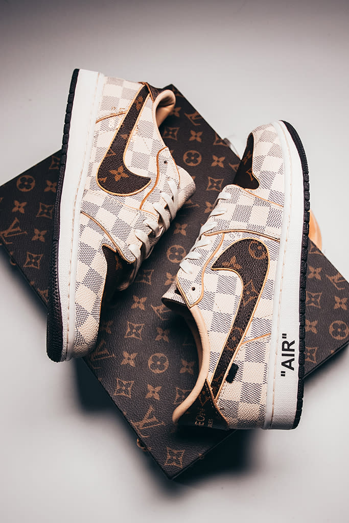 The Shoe Surgeon’s custom Air Jordan 1 Low Legacy inspired by the Louis Vuitton x Nike Air Force 1 by Virgil Abloh. - Credit: Courtesy of The Shoe Surgeon