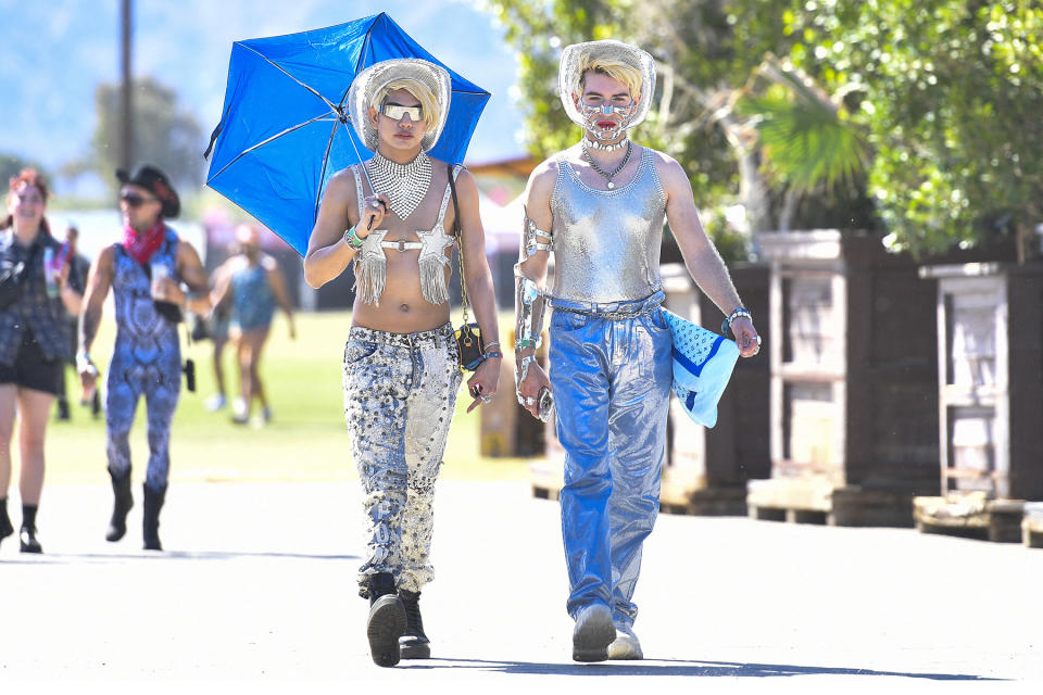 Festivalgoers attend the Coachella Valley Music and Arts Festival in Indio, California, on April 14, 2024.