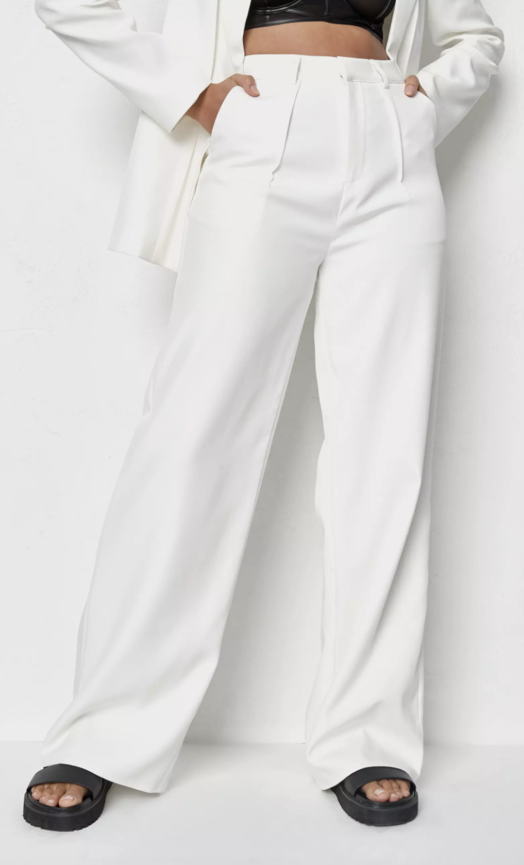 Missguided ecru co ord tailored seam masculine trousers, on sale for $39.99. Photo: Missguided.