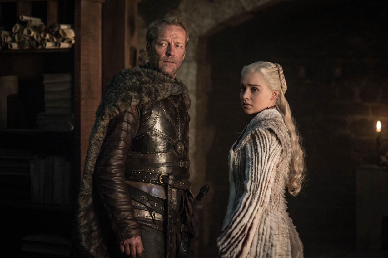 Loyal friend and protector Jorah Mormont with Khaleesi. (PHOTO: Helen Sloan/HBO)