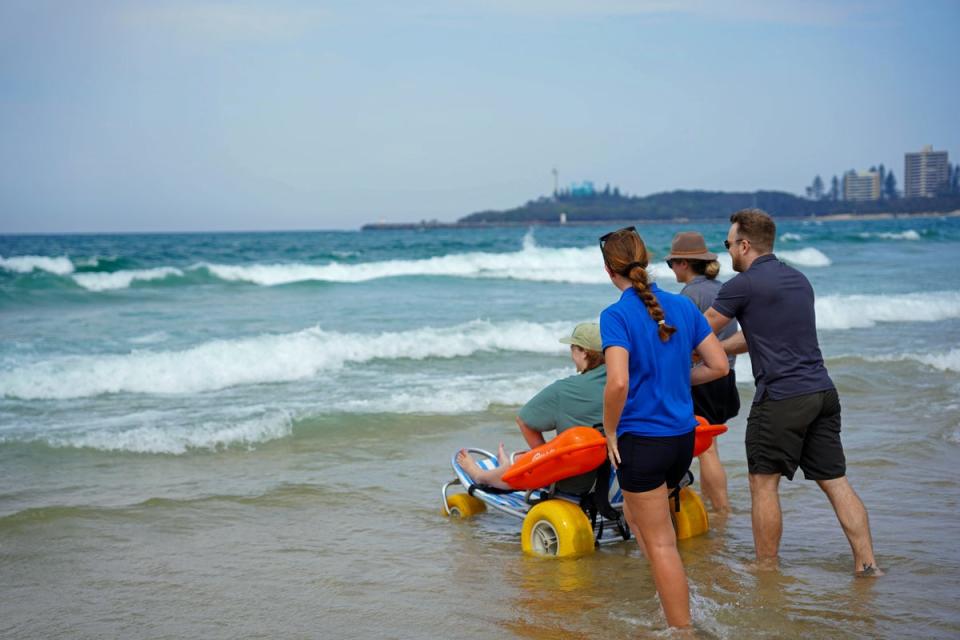 Special wheelchairs are available to use at Mooloolaba Beach (David Whitley)