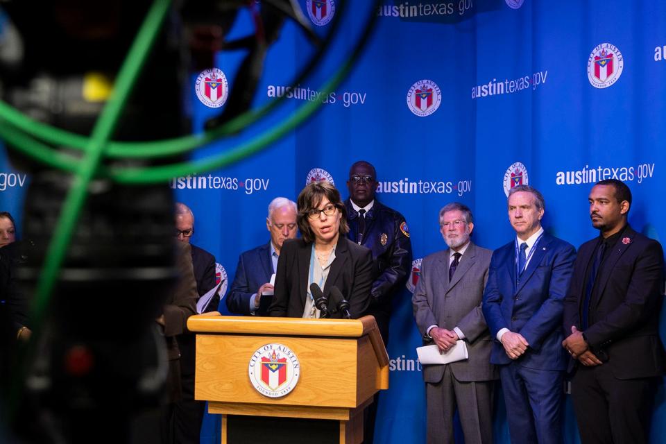 Austin Water Director Shay Ralls Roalson discusses preparations for the cold weather at City Hall on Thursday. Freezing temperatures and extreme wind chills are expected for several days.