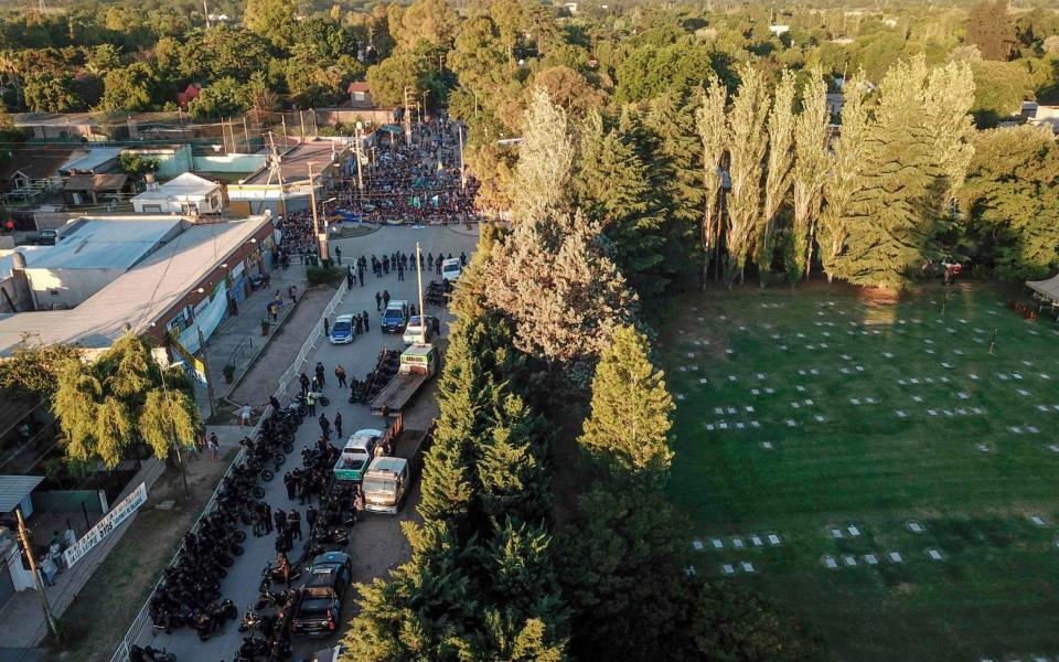 Aerial view of the burial of Mr Maradona at the Jardin Bella Vista cemetery - AFP
