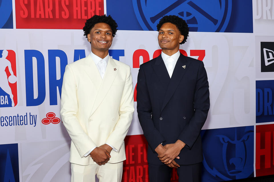 Amen Thompson and  Ausar Thompson made NBA Draft history Thursday night. (Arturo Holmes/Getty Images)