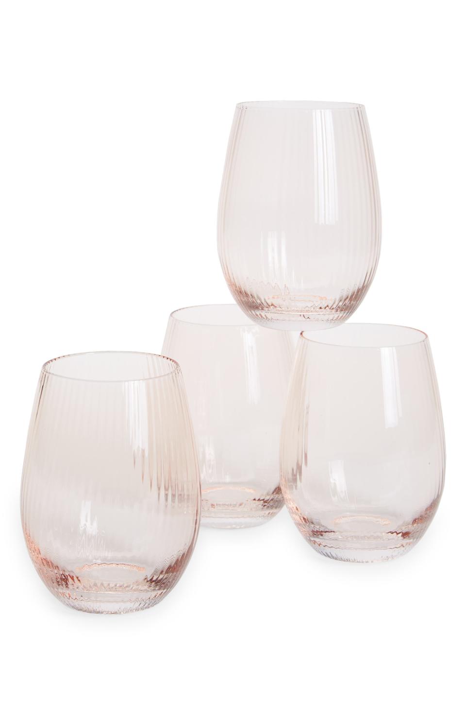 12) Set of Four Pink Drinking Glasses