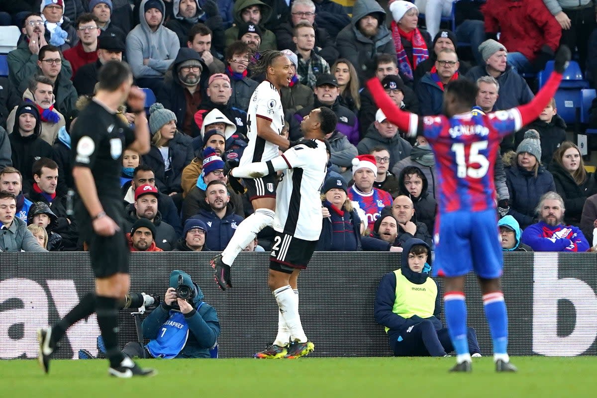 Fulham’s Bobby Decordova-Reid (centre left) was on the scoresheet for Crystal Palace (Zac Goodwin/PA) (PA Wire)