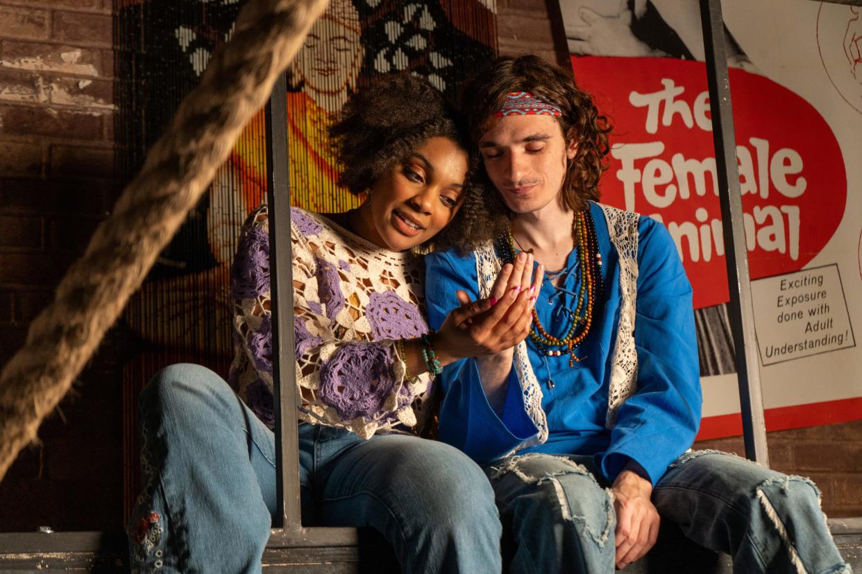 Left to right: Israeljah Reign (as Sheila) and Michael Lepore (as Claude) perform in the Short North Stage production of “Hair" on May 9-June 9.