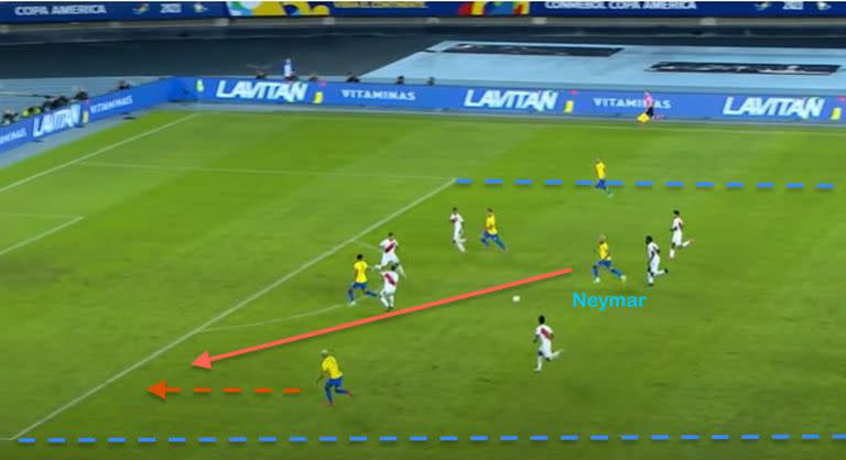 Neymar conduce uno de los avances de Brasil que finalizarán en gol ante Perú, por la Copa América; la fortaleza del equipo de Tite está en los "ataques interiores"