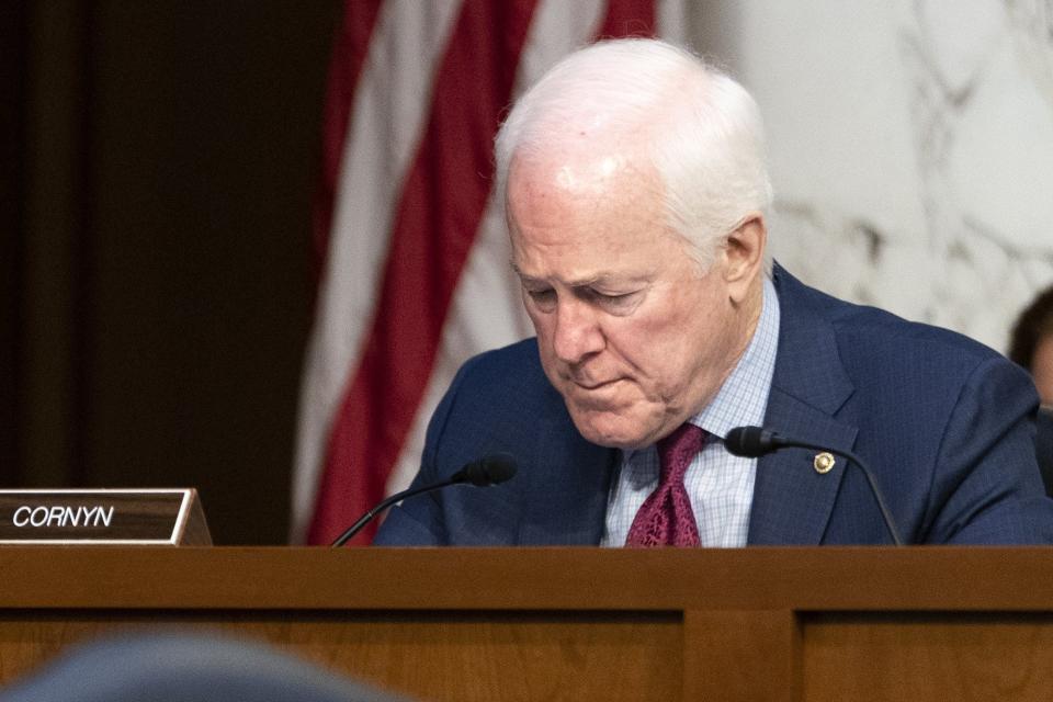 Sen. John Cornyn, R-Texas, attends a Senate Judiciary Committee hearing on domestic terrorism, Tuesday, June 7, on Capitol Hill in Washington.