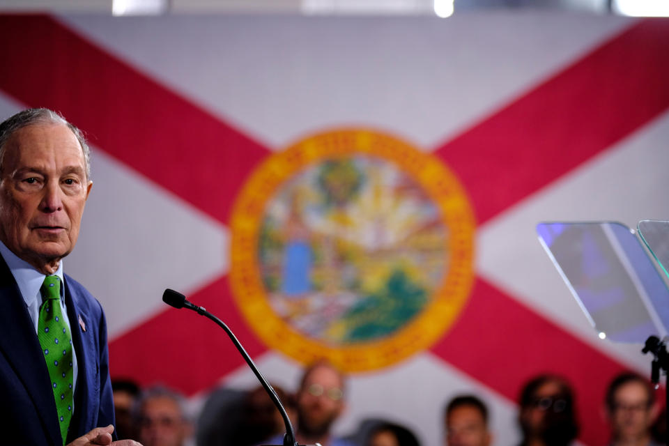 Michael Bloomberg, the billionaire media mogul and former New York City mayor, now Democratic candidate speaks at the Aventura Turnery Jewish Center and Tauber Academy Social in Miami, Florida, U.S., January 26, 2020.  REUTERS/Maria Alejandra Cardona