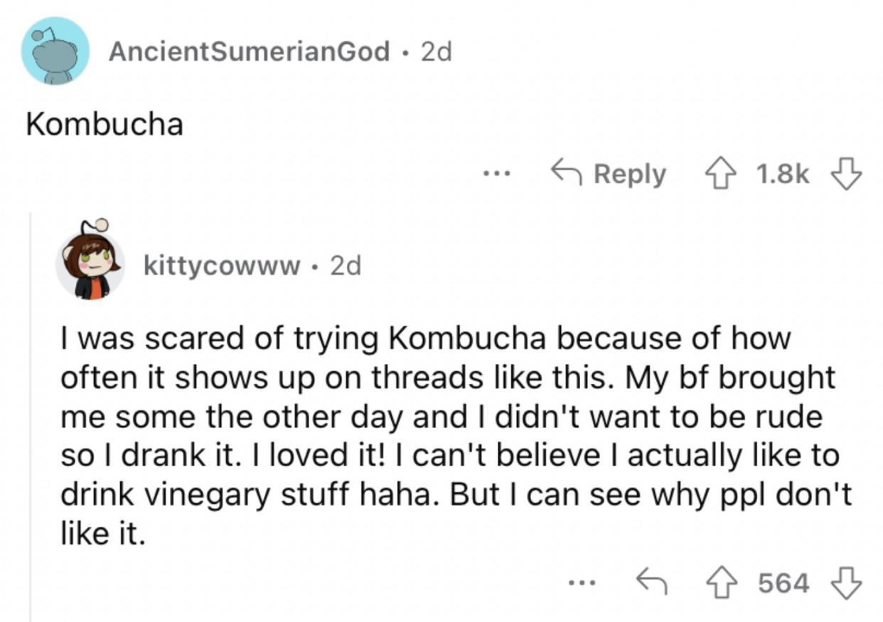 Reddit screenshot from someone who finds kombucha to be gross.