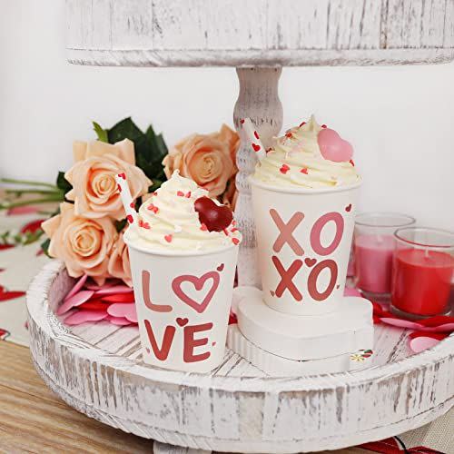 Valentines Day Decor-2PCS Cups with Faux Whipped Cream-Valentines Day Decorations for the Home-Valentines Day Gifts for Her-XOXO Decor,Valentines Sign for Tiered Tray Decor and Table Decor