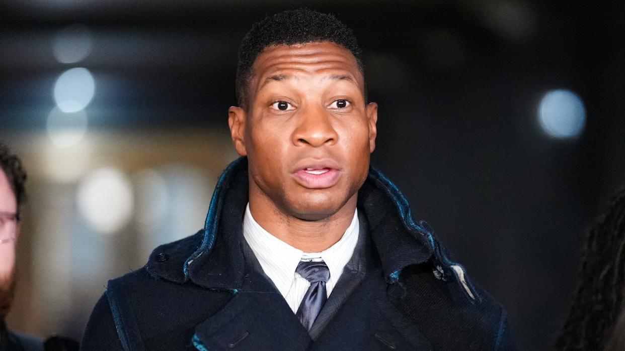 Jonathan Majors leaves the courthouse in December.