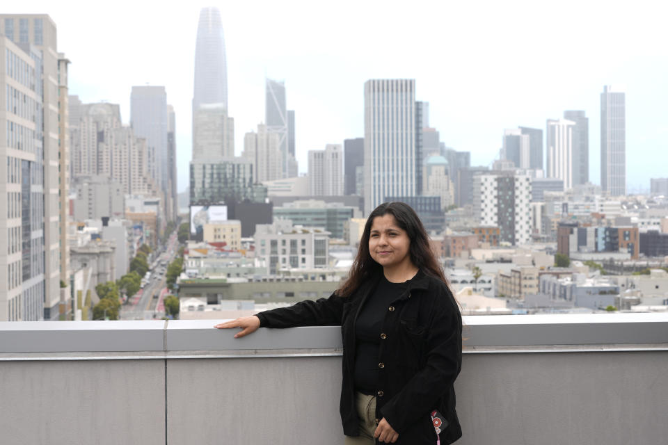 Danica Gutierrez is photographed on the rooftop of her apartment complex Thursday, June 13, 2024, in San Francisco. (AP Photo/Godofredo A. Vásquez)