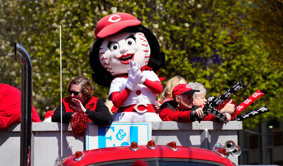 Rosie Red takes part in the Findlay Market Opening Day Parade, Thursday, March 30, 2023.