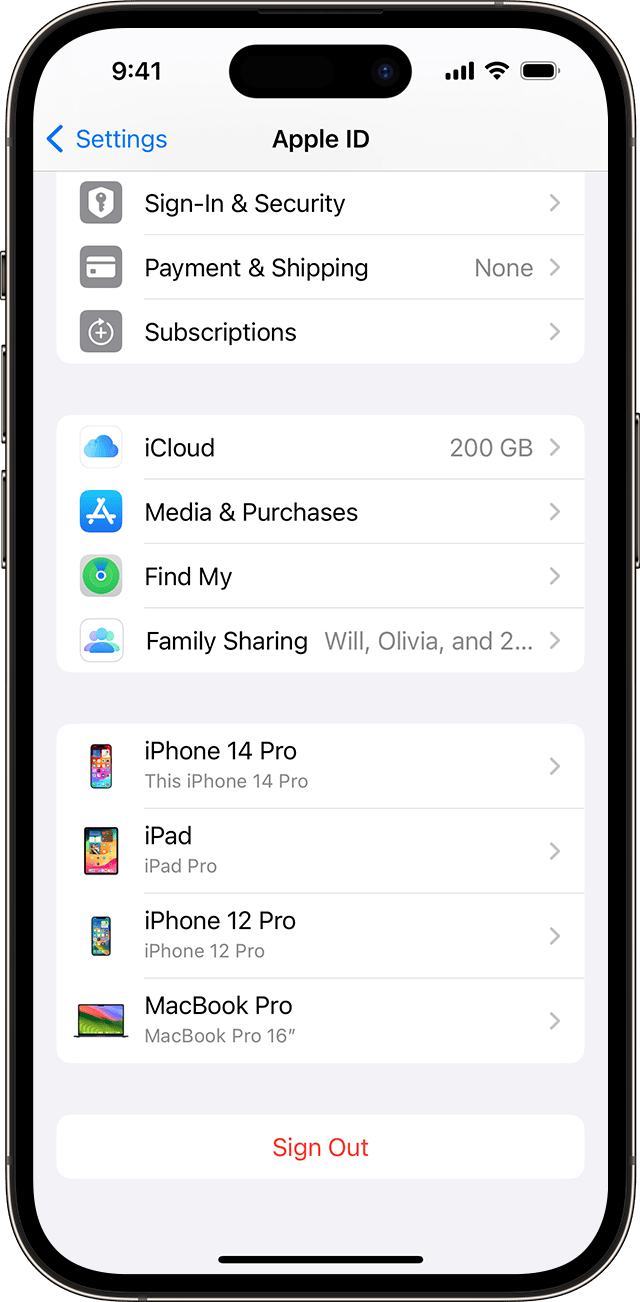 a screenshot on an iPhone showing all the logged in devices on an Apple account. 