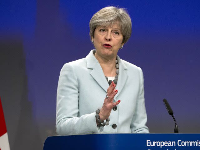 Prime Minister Theresa May during a news conference in Brussels (Virginia Mayo/AP)