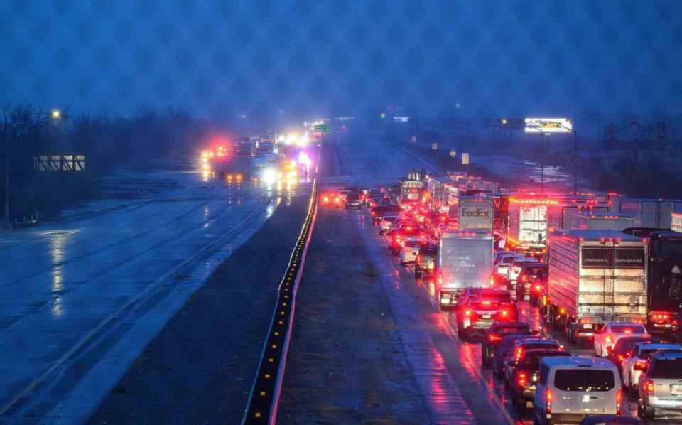 PHOTO: Interstate 10 is shut down in both directions due to flooding on the roadway as tropical storm Hilary makes landfall in Cathedral City, California on August, 20, 2023. (Josh Edelson/AFP via Getty Images)