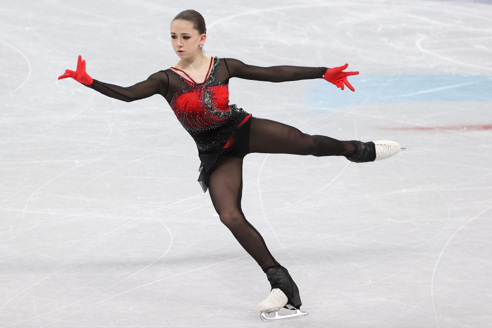 Kamila Valieva, pictured here in action during the free skating team event at the Winter Olympics.