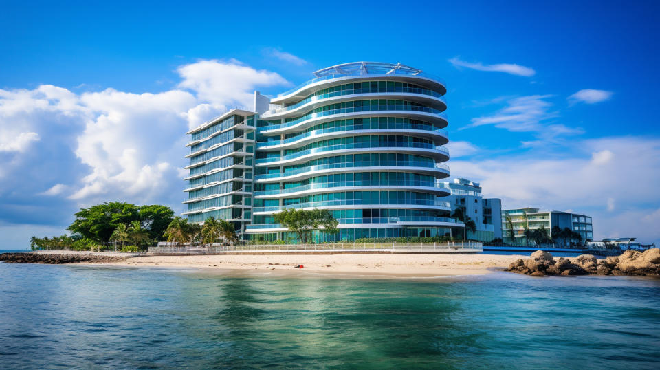 A view of a luxury seafront high-rise building in Grand Cayman, symbolizing the company's vast portfolio of investments.