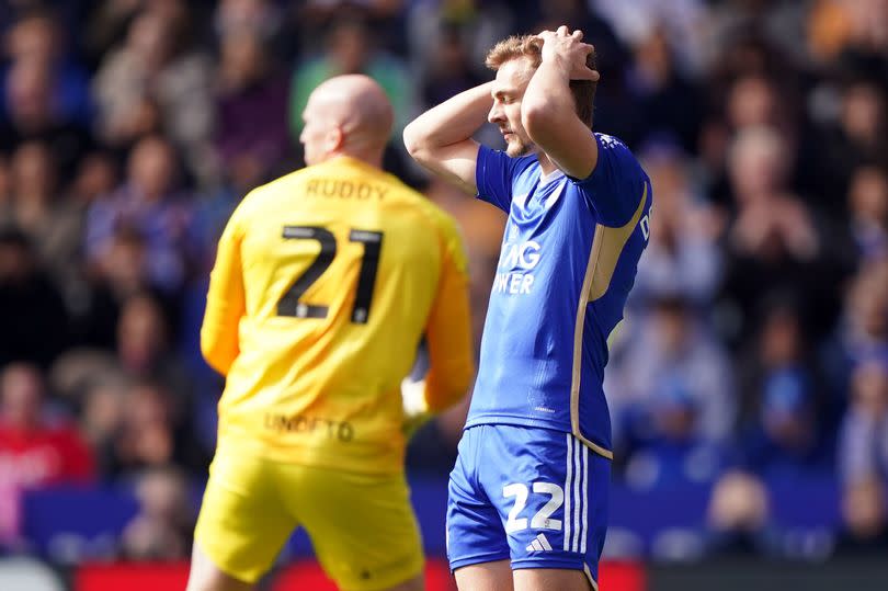 Leicester City's Kiernan Dewsbury-Hall reacts during the Sky Bet Championship match against Birmingham City at King Power Stadium.