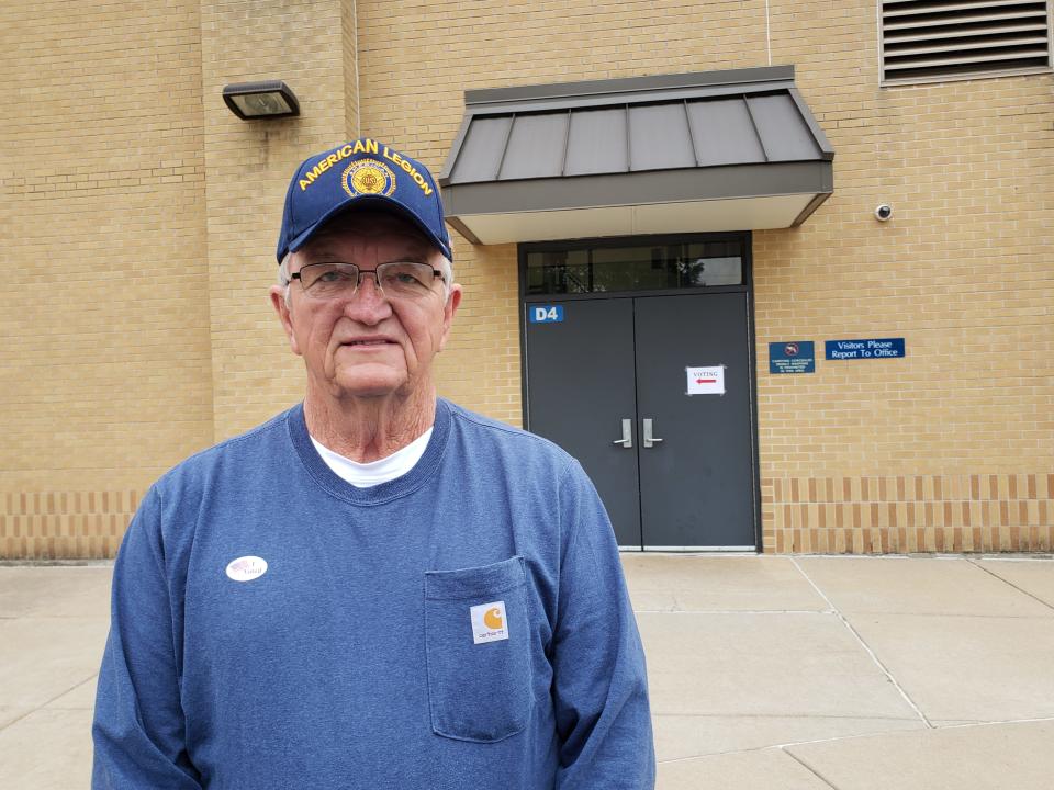 Vietnam veteran Chuck Wills, 74, said it's people's duty to vote in every election. He voted at Burlington Elementary School Tuesday morning.