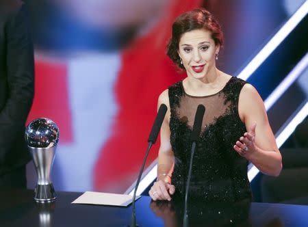 Football Soccer - FIFA Awards Ceremony - FIFA Best Women's Player Award - Zurich, Switzerland - 09/01/17. Carli Lloyd receives the FIFA Best Women's Player Award. REUTERS/Ruben Sprich