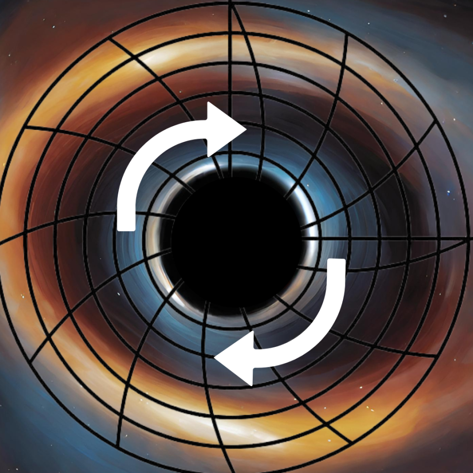 Picture of a black circle in the center of the scene, showing the clockwise rotation of white arrows.