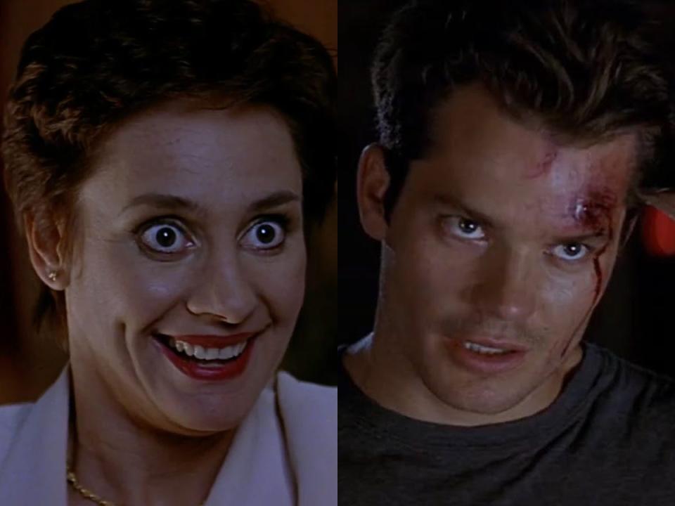 Laurie Metcalf as Nancy Loomis and Timothy Olyphant as Mickey Altieri in "Scream 2."