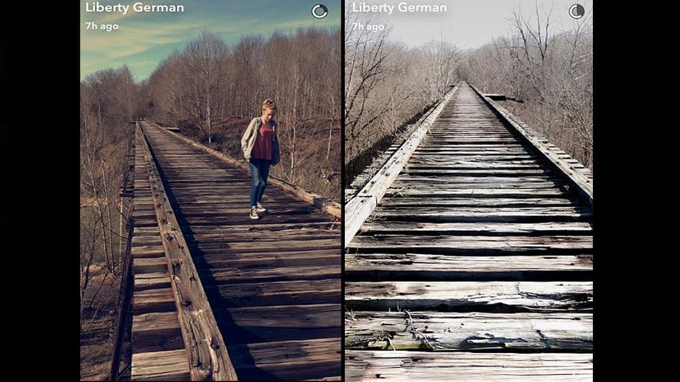 Liberty German posted haunting photos from the bridge where they were walking before the teens went missing. Photo: Snapchat