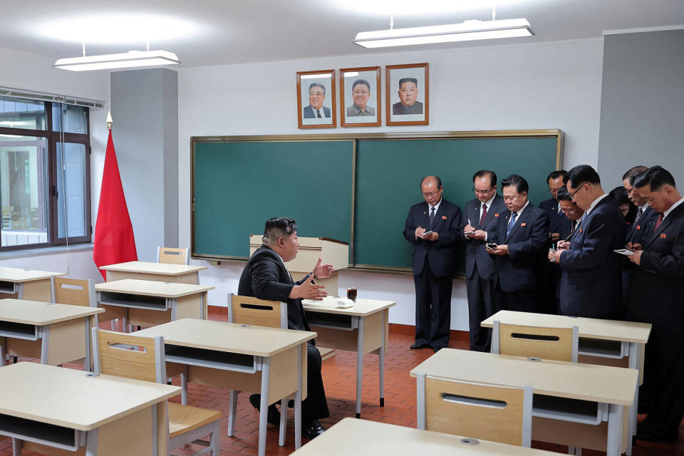 Kim Jong Un visits school in Pyongyang (KCNA / AFP - Getty Images)