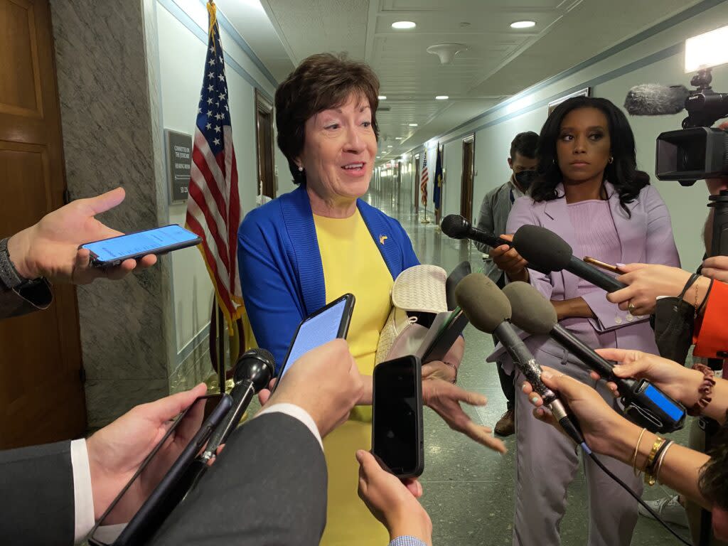 Sen. Susan Collins of Maine talks with reporters about the Respect for Marriage Act