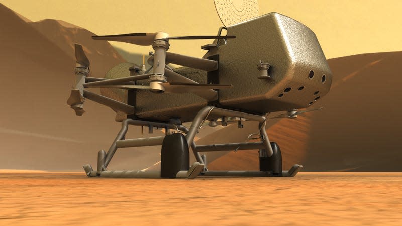 Conceptual image of NASA’s Dragonfly drone.