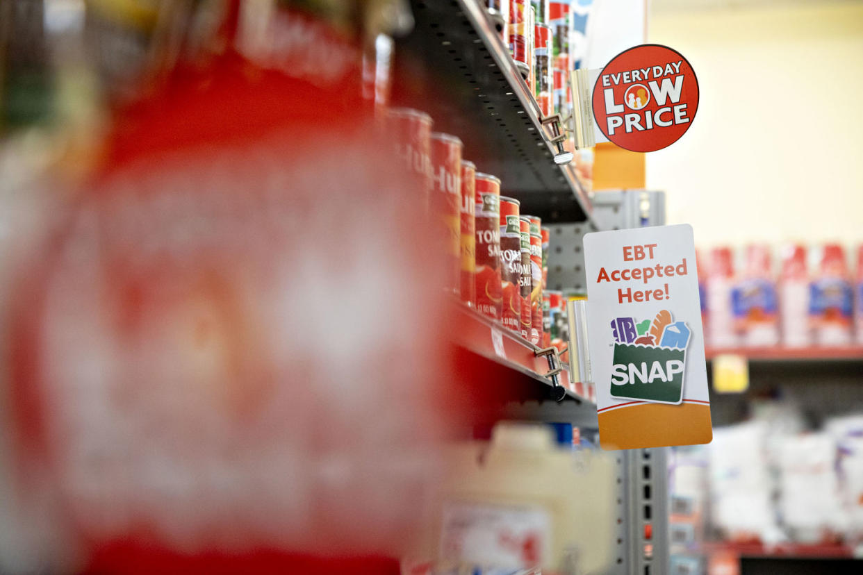 An "EBT Accepted Here" sign at a Family Dollar store. (Daniel Acker / Bloomberg via Getty Images)