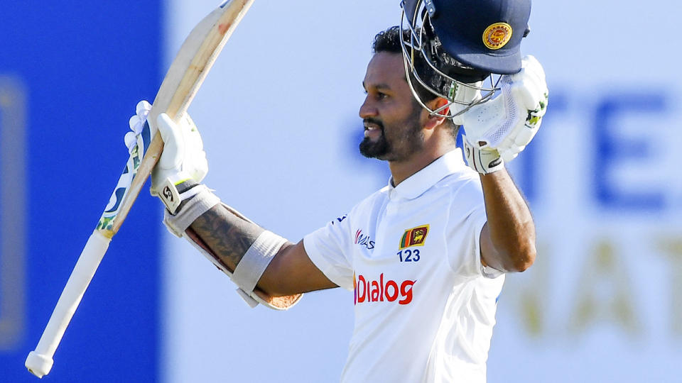 Dimuth Karunaratne, pictured here after scoring a century against West Indies.