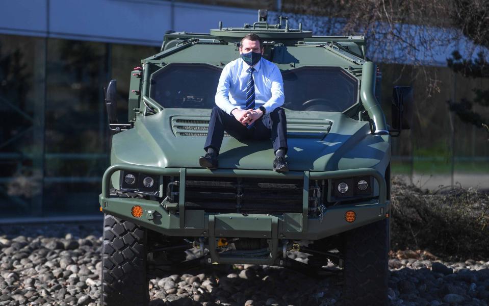  Douglas Ross, Leader of the Scottish Conservatives, is seen on a Hawkeye vehicle during a visit to Thales Optronics - Peter Summers/Getty