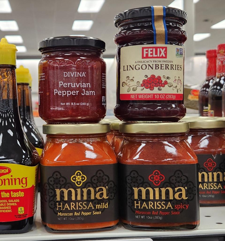 Mina harissa paste from Morocco, Divina Peruvian pepper jam, and Loganberries from Sweden are some of the interesting new products you'll find in our larger Schnucks Grocery international foods sections.