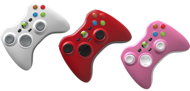 The Hyperkin Xenon controller in white, red, and pink colorways against a white background.