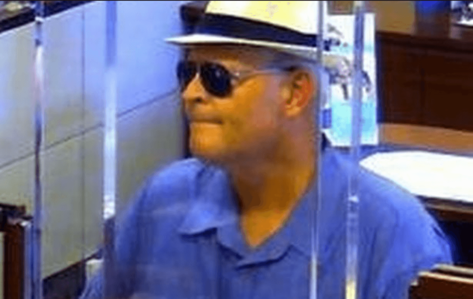 Lotto winner turned bank robber James Allen Hayes during one of his heists. 