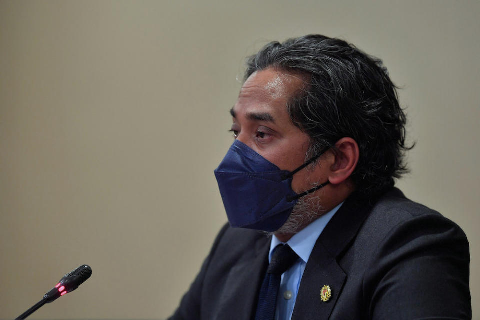 Health Minister Khairy Jamaluddin speaks to the media at a press conference in Kuala Lumpur October 21, 2021. — Bernama pic