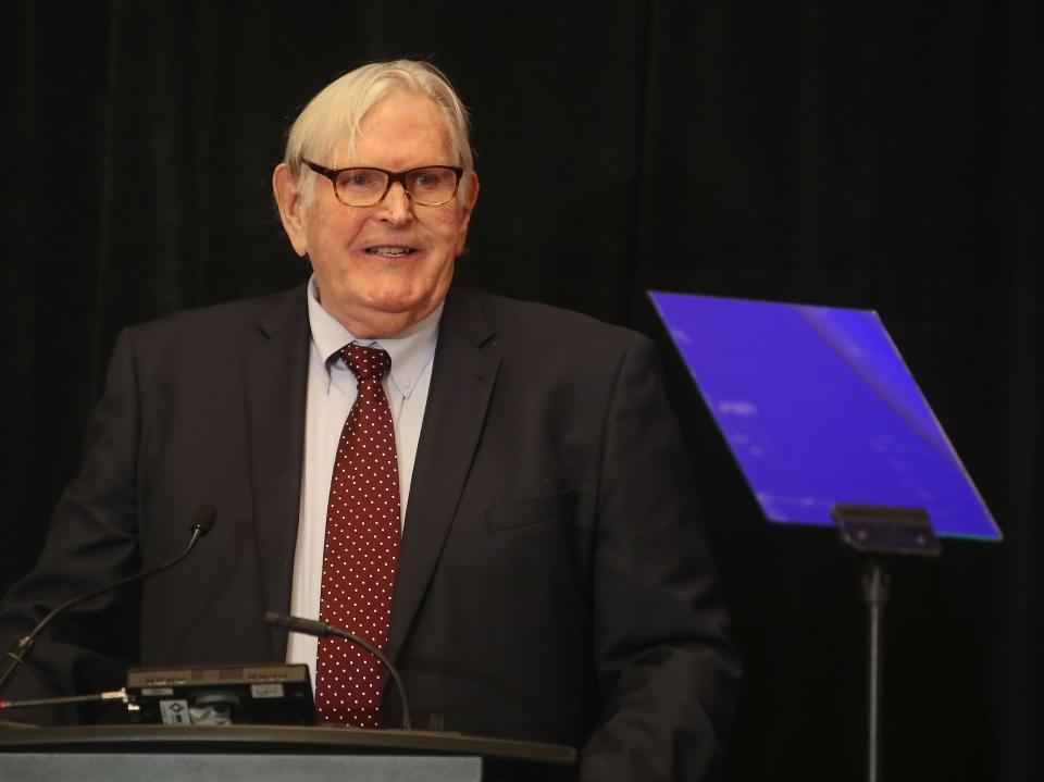 Dana Reed speaks during the Indian Wells State of the City and Hospitality Awards at the Renaissance Esmeralda, October 27, 2021. The city's mayor has announced that he will seek a third term on the City Council in the November 2022 election.