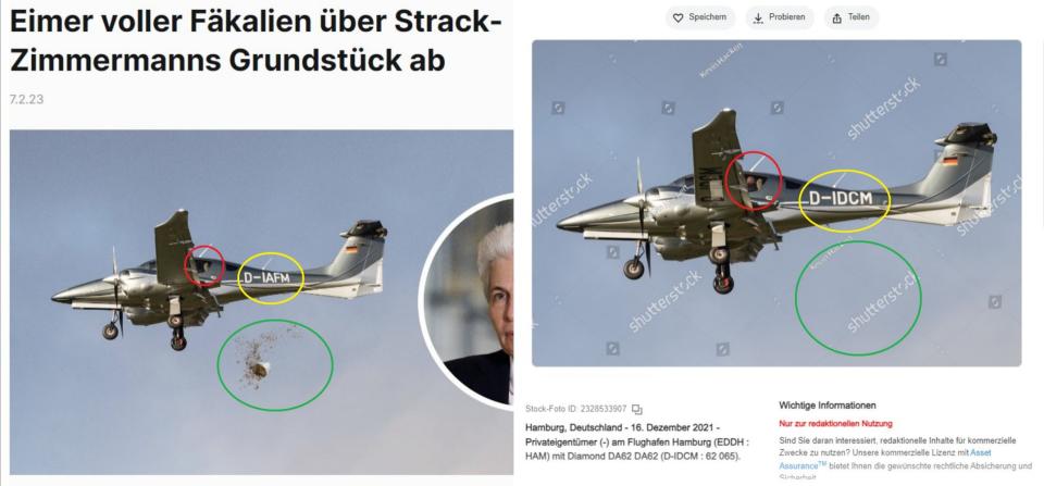 <span>Screenshots vom "Postillon" (links) und Shutterstock (rechts) mit Hervorhebungen durch AFP: 18. April 2024</span>