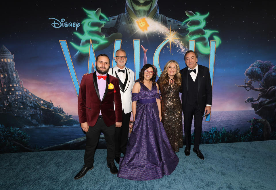 LOS ANGELES, CALIFORNIA - NOVEMBER 08: (L-R) Juan Pablo Reyes Lancaster Jones, Chris Buck, Fawn Veerasunthorn, Jennifer Lee, CCO at WDAS and Peter Del Vecho attend the World Premiere of Walt Disney Animation Studios' "Wish" at El Capitan Theatre in [Hollywood], California on November 08, 2023. (Photo by Jesse Grant/Getty Images for Disney)